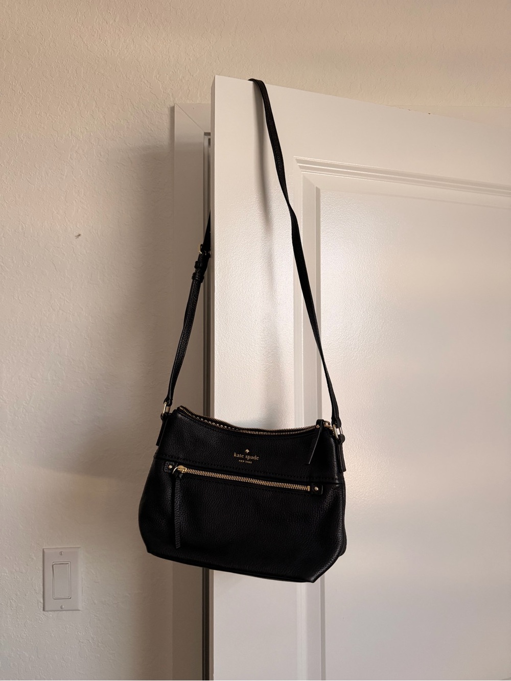 Kate Spade Black Leather Crossbody with Front Zip